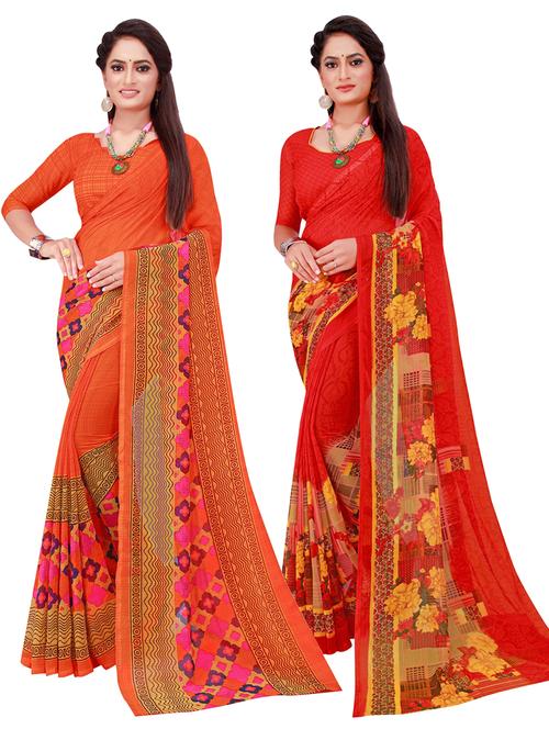 pack of 2 printed sarees with blouse - 18742241 - Very Small Image - 1