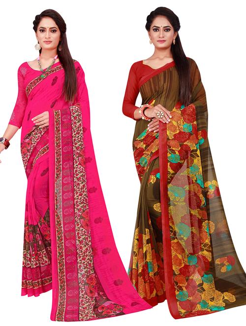 pack of 2 printed sarees with blouse - 18742323 - Very Small Image - 1