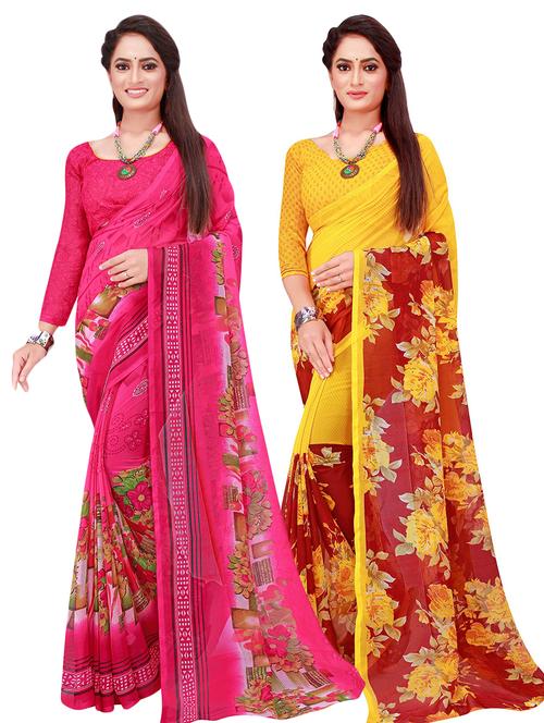 women's floral multi colored saree with blouse - 18742395 - Very Small Image - 1