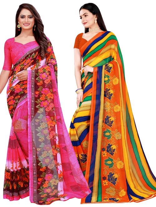 women pack of 2 casual wear combo sarees with blouse - 18742523 - Very Small Image - 1