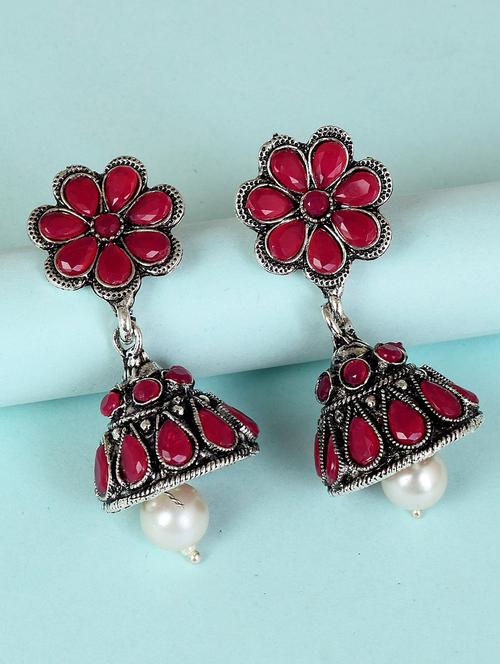 red brass jhumka earring - 18743359 - Very Small Image - 1