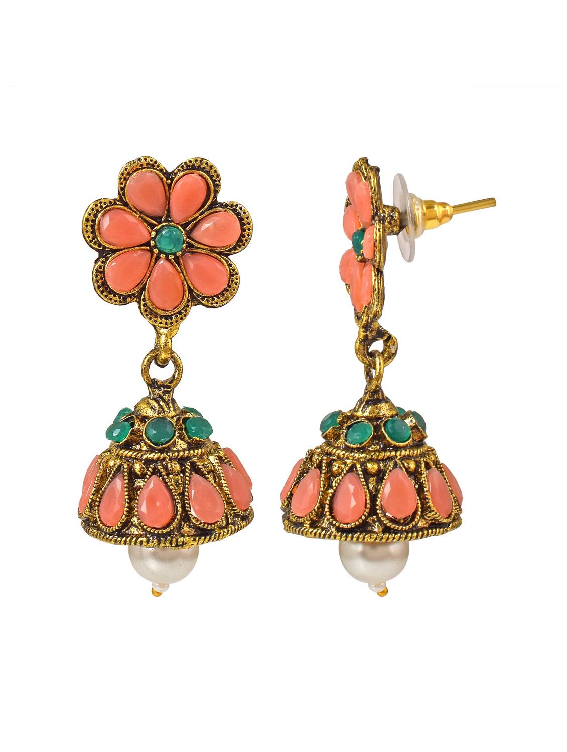 multi colored brass jhumka earring - 18743374 - Zoom Image - 2