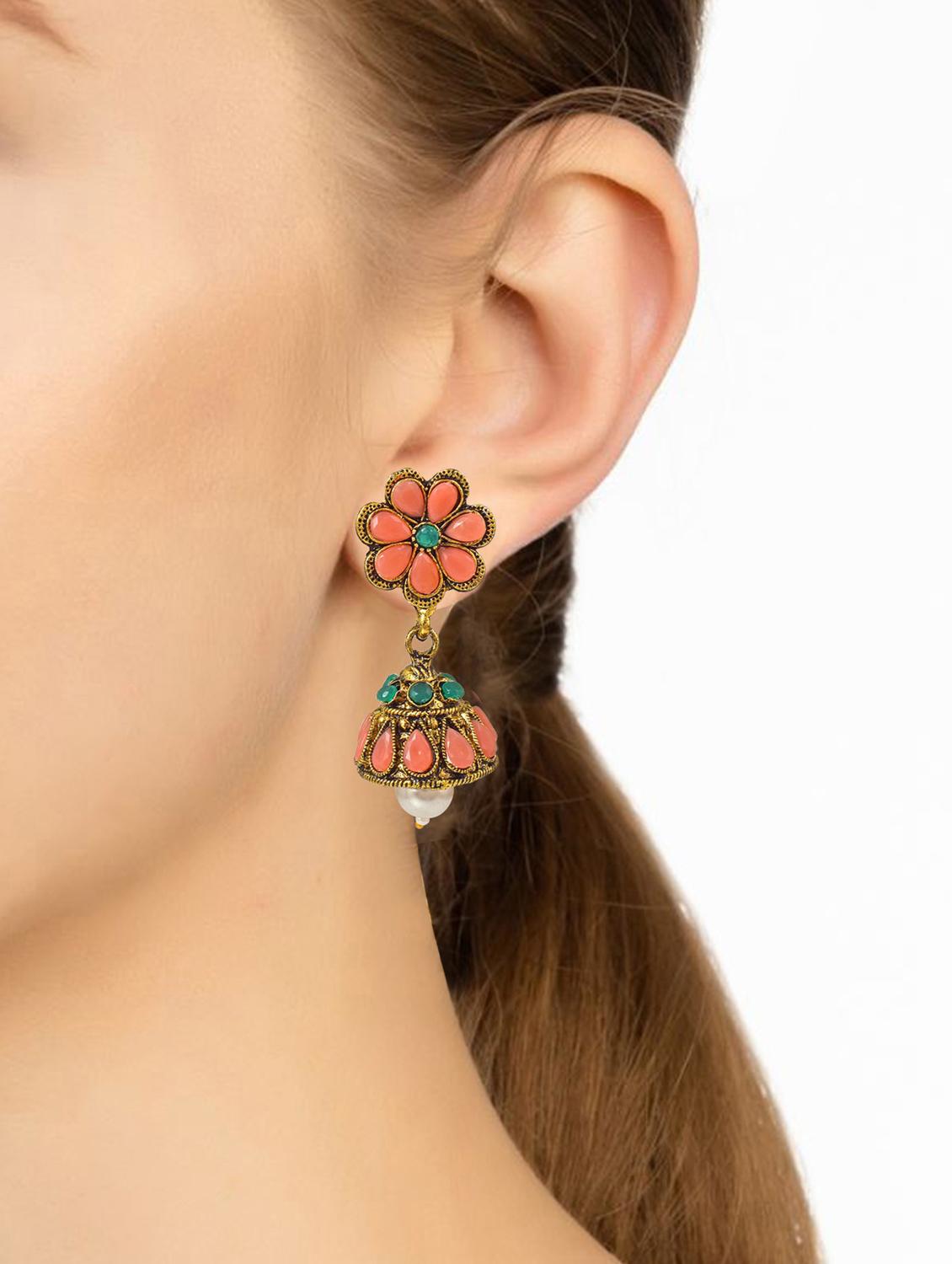 multi colored brass jhumka earring - 18743374 - Standard Image - 3