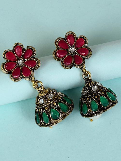 multi colored brass jhumka earring - 18743377 - Very Small Image - 1