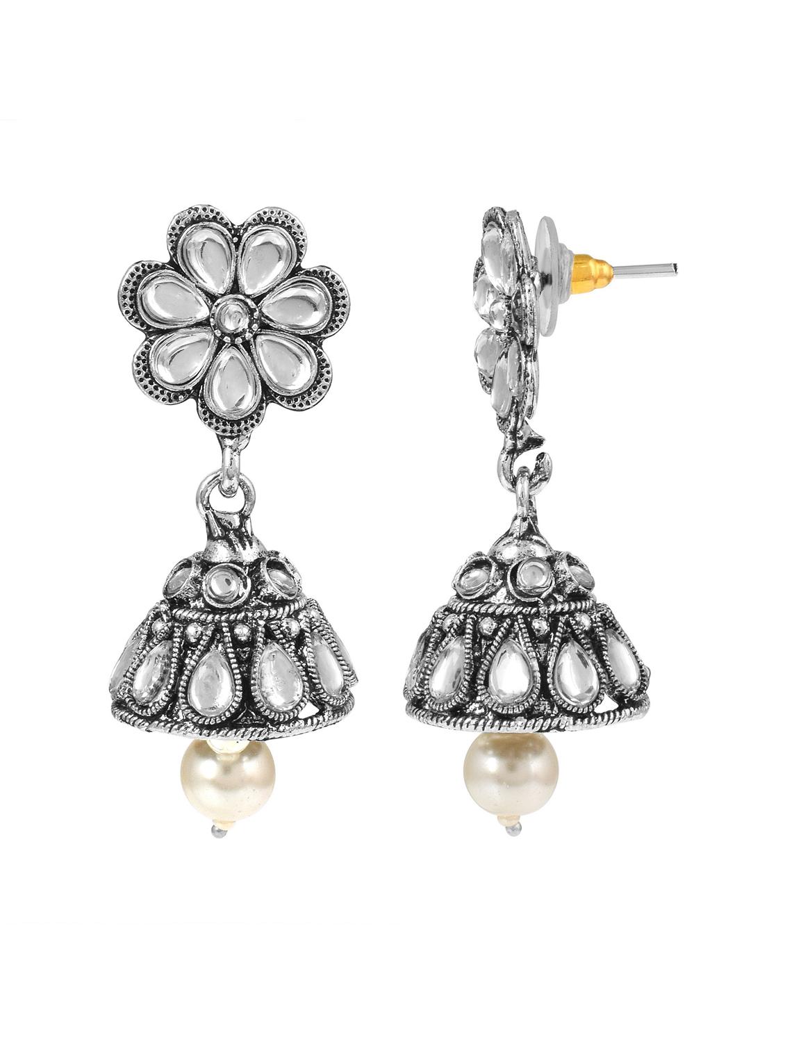 white brass jhumka earring - 18743398 - Zoom Image - 2
