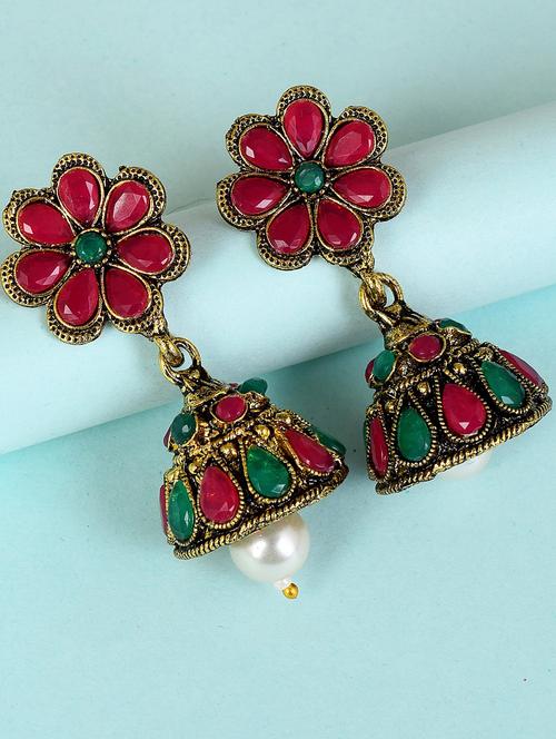 multi colored brass jhumka earring - 18743410 - Very Small Image - 1