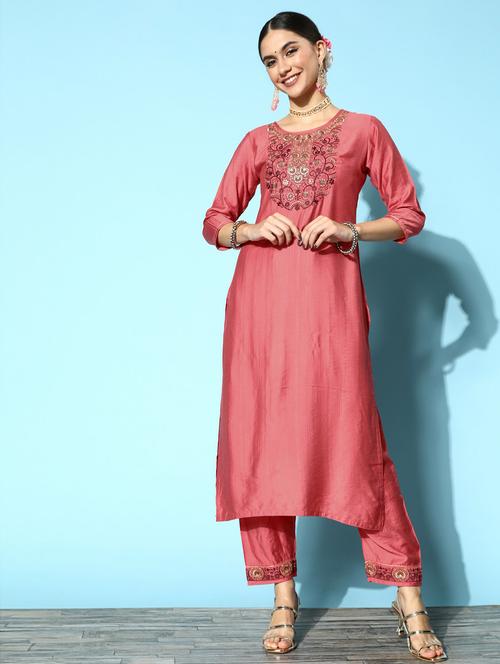 peach viscose kurta pant  set - 18743734 - Very Small Image - 1