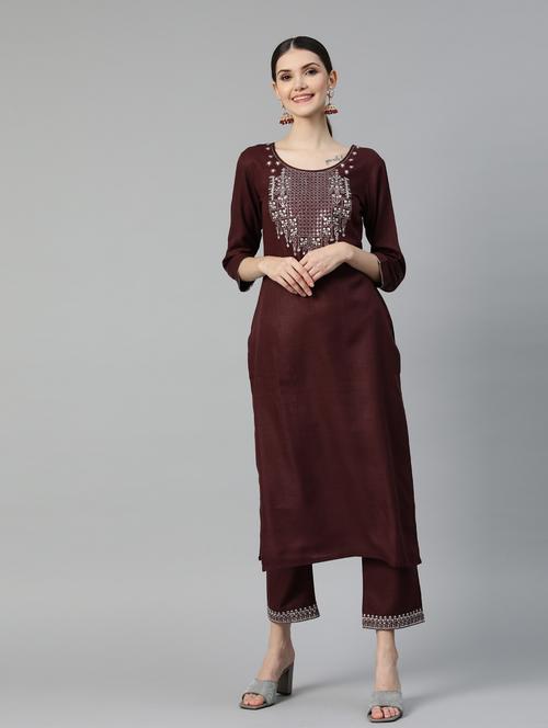 brown cotton kurta pant  set - 18743761 - Very Small Image - 1