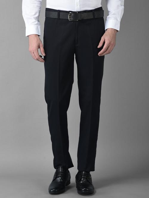 navy blue solid flat front formal trouser - 18743848 - Very Small Image - 1