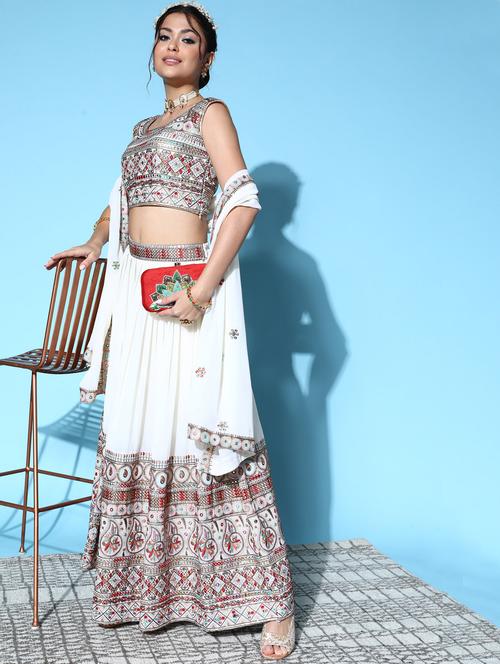 embroidered flared lehenga choli set with dupatta - 18743873 - Very Small Image - 1