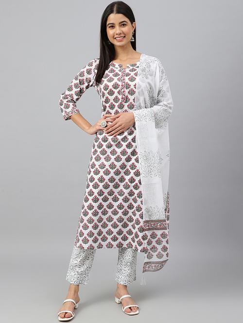 white kurta pant set with dupatta - 18757748 - Very Small Image - 1