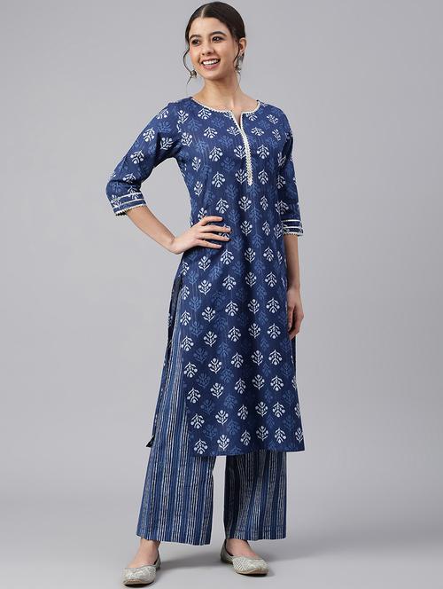 navy cotton kurta palazzo  set - 18757774 - Very Small Image - 1