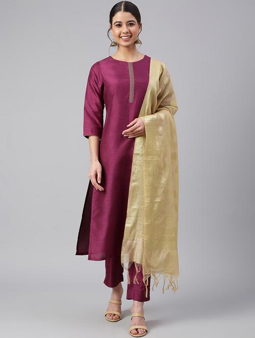 purple kurta pant set with dupatta - 18757775 - Very Small Image - 1