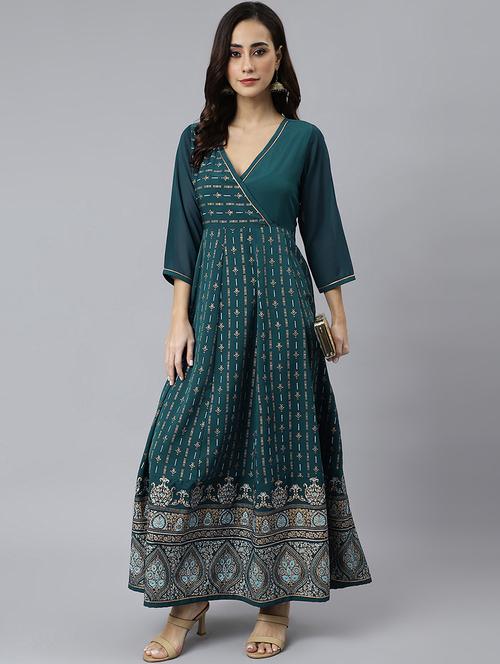 teal crepe anarkali ethnic dress - 18757979 - Very Small Image - 1