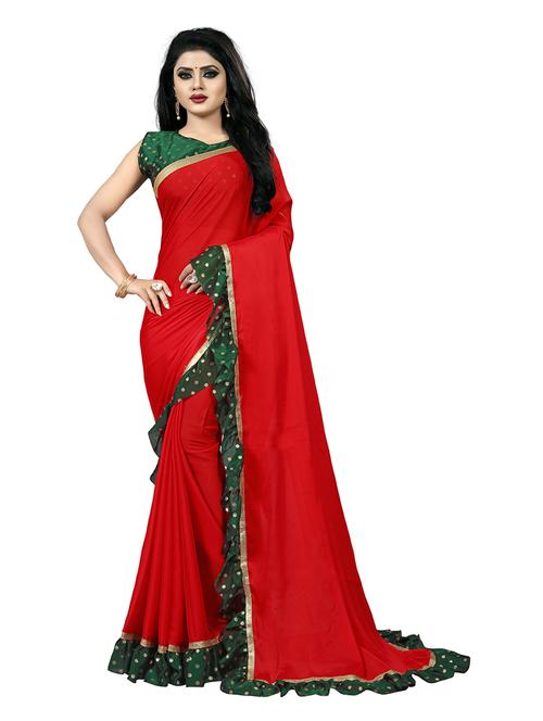 solid ruffled border saree with blouse - 18758025 - Very Small Image - 1