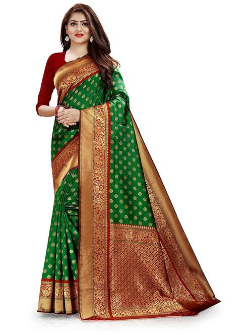 self design banarasi saree with blouse - 18758216 - Very Small Image - 1
