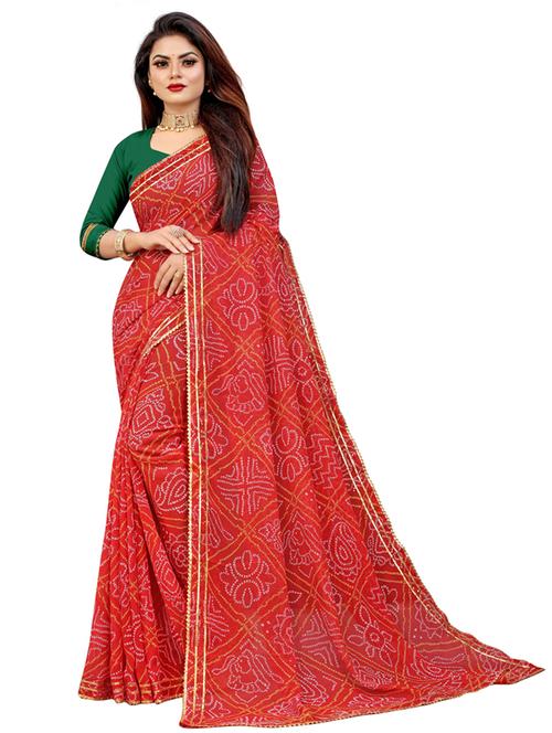 women's bandhani red colored saree with blouse - 18758431 - Very Small Image - 1