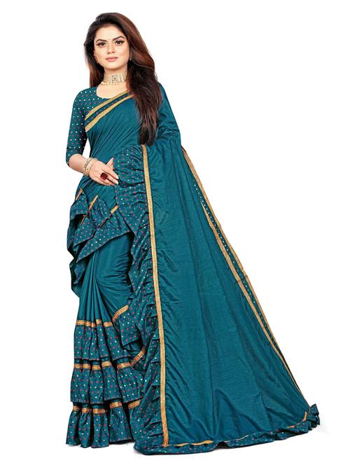 women's polka dots blue colored saree with blouse - 18758434 - Very Small Image - 1