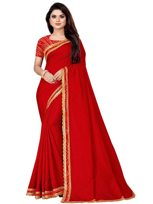 red bandhani saree with blouse - 18758497 - Very Small Image - 1