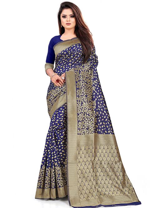 blue silk blend banarasi saree with blouse - 18758532 - Very Small Image - 1