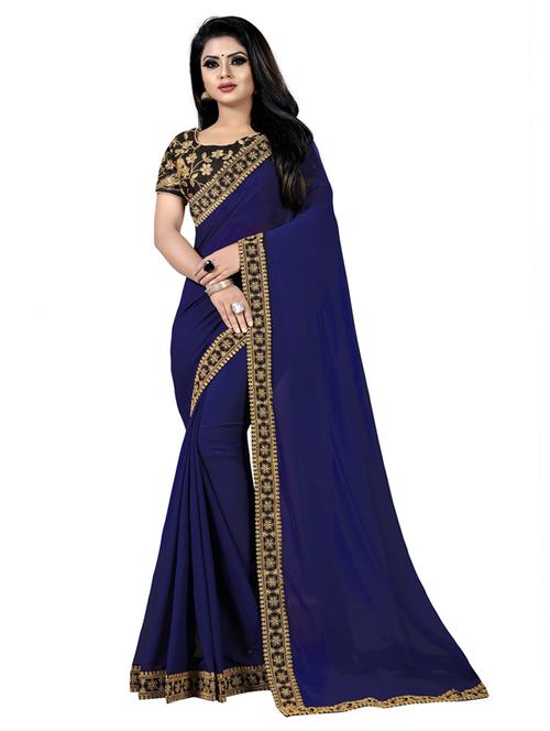 dark blue silk blend jamdani saree with blouse - 18758705 - Very Small Image - 1