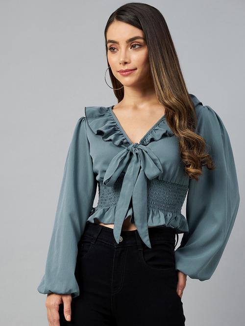 women's crop tie-up neck top - 18765086 - Very Small Image - 1