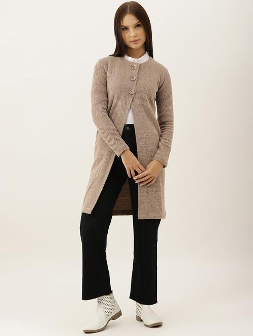 round neck solid wool cardigan - 18765255 - Very Small Image - 1