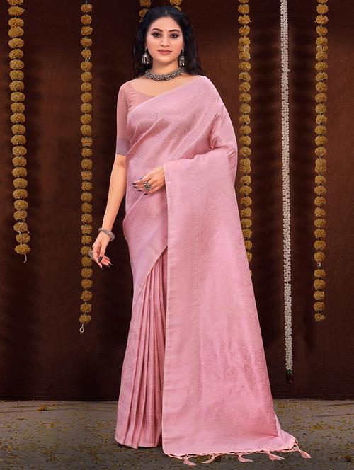 women's self design pink colored saree with blouse - 18765372 - Very Small Image - 1