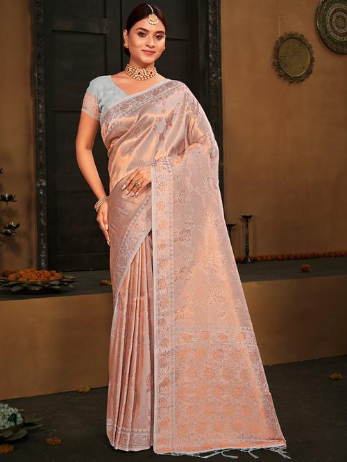 women's self design nude colored saree - 18765380 - Very Small Image - 1
