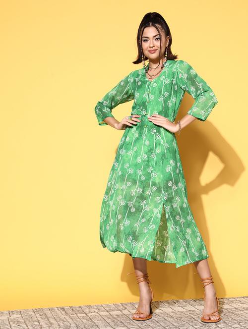 women's fit & flare leaf print dress - 18765536 - Very Small Image - 1