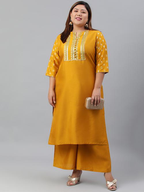 yellow silk kurta palazzo  set - 18766186 - Very Small Image - 1