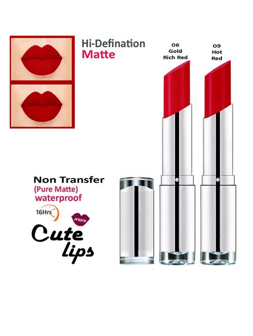 b.berry cute lips non transfer matte lipstick 2.4 gm each - 06 gold rich red 09 hot red - 18766557 - Very Small Image - 1