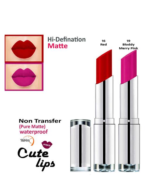 b.berry cute lips non transfer matte lipstick 2.4 gm each - 16 red 19 bloody merry pink - 18766944 - Very Small Image - 1