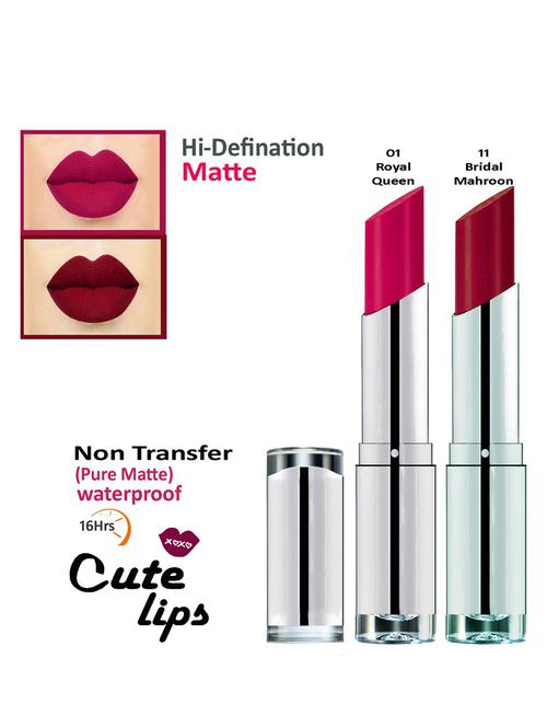 b.berry cute lips non transfer matte lipstick 2.4 gm each - 01 royal queen 11 bridal mahroon - 18767045 - Very Small Image - 1