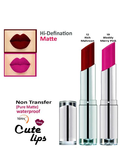 b.berry cute lips non transfer matte lipstick 2.4 gm each - 12 rich mahroon 19 bloody merry pink - 18767069 - Very Small Image - 1