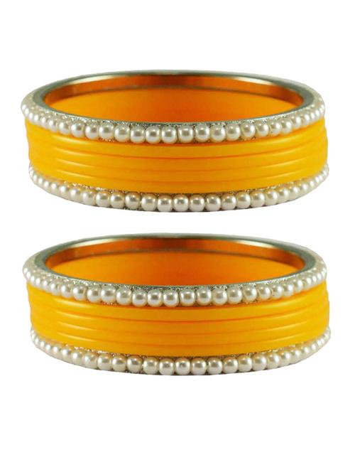 yellow moti acrylic-brass bangle with extra large size - 18769473 - Very Small Image - 1