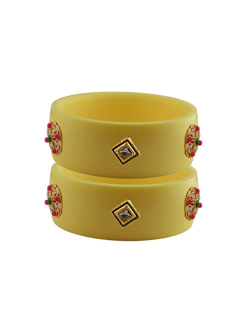 yellow coloured stud acrylic lac bangle with extra large size - 18779969 - Very Small Image - 1