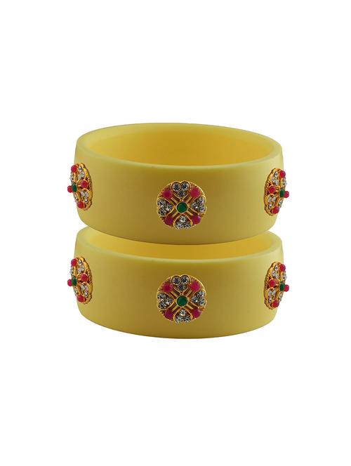yellow coloured stone stud acrylic bangle with very extra large size - 18780033 - Very Small Image - 1