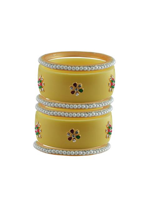 yellow coloured moti stud acrylic bangle with very extra large size - 18783092 - Very Small Image - 1