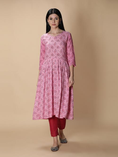 pink rayon anarkali kurta - 18788384 - Very Small Image - 1