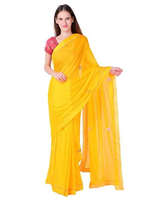 yellow embroidered saree - 18789446 - Very Small Image - 1