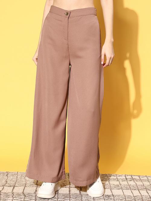 brown polyester wide leg trouser - 18790101 - Very Small Image - 1