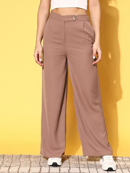 brown polyester wide leg trouser - 18790108 - Very Small Image - 1