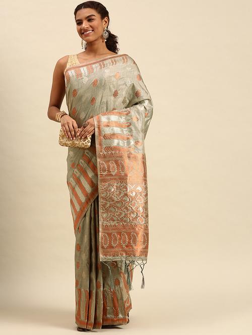women's self design grey colored saree with blouse - 18790136 - Very Small Image - 1