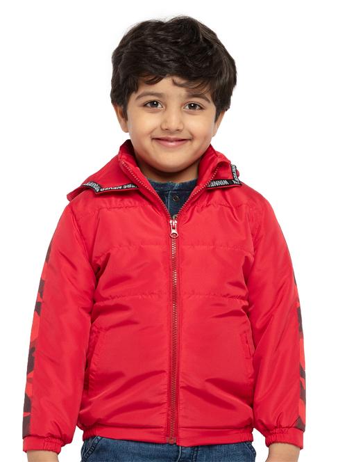 red coloured printed hooded jacket  - 18790966 - Very Small Image - 1