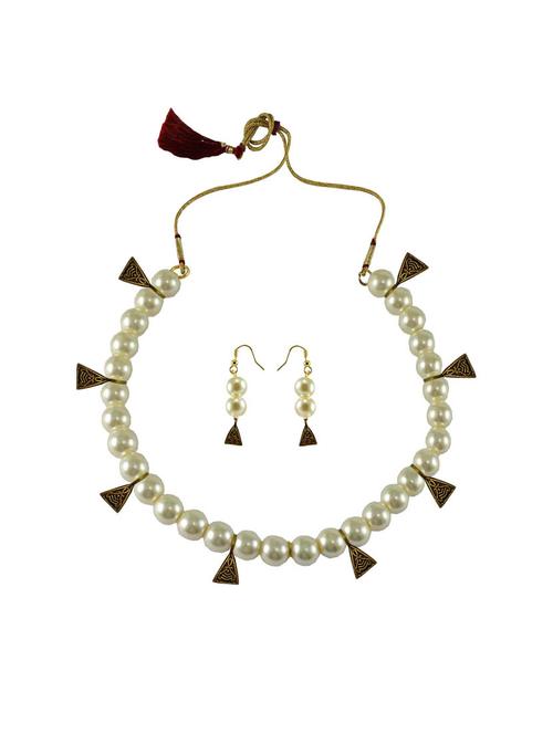 beige pearl brass necklaces with earring - 18794889 - Very Small Image - 1