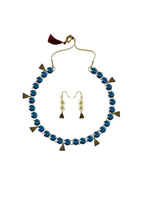 blue stone stud-brass necklace with earrings - 18794894 - Very Small Image - 1