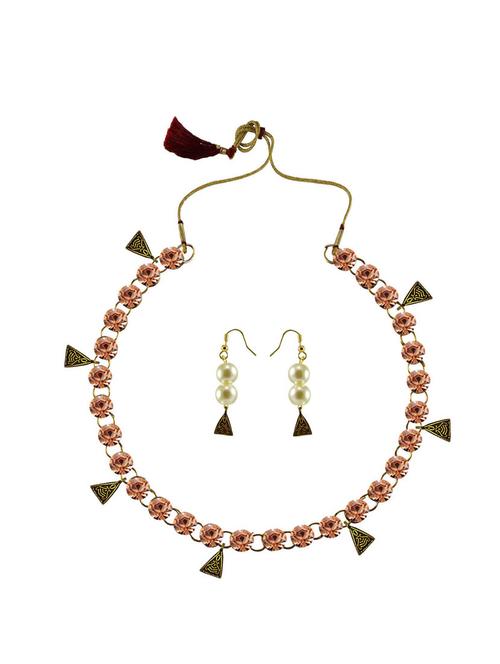 peach brass chain necklaces and earring - 18794897 - Very Small Image - 1