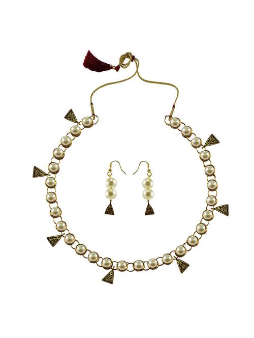 beige pearl brass necklaces with earring - 18794907 - Very Small Image - 1