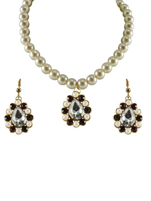 stone stud-gold platted brass pendant set - 18796771 - Very Small Image - 1